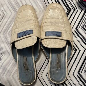 Prada White Leather Slip-On Loafers